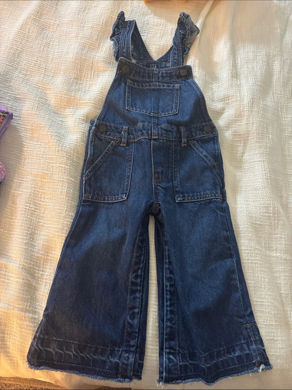 GAP Girls Dark Blue Denim Ruffle-Strap Overalls